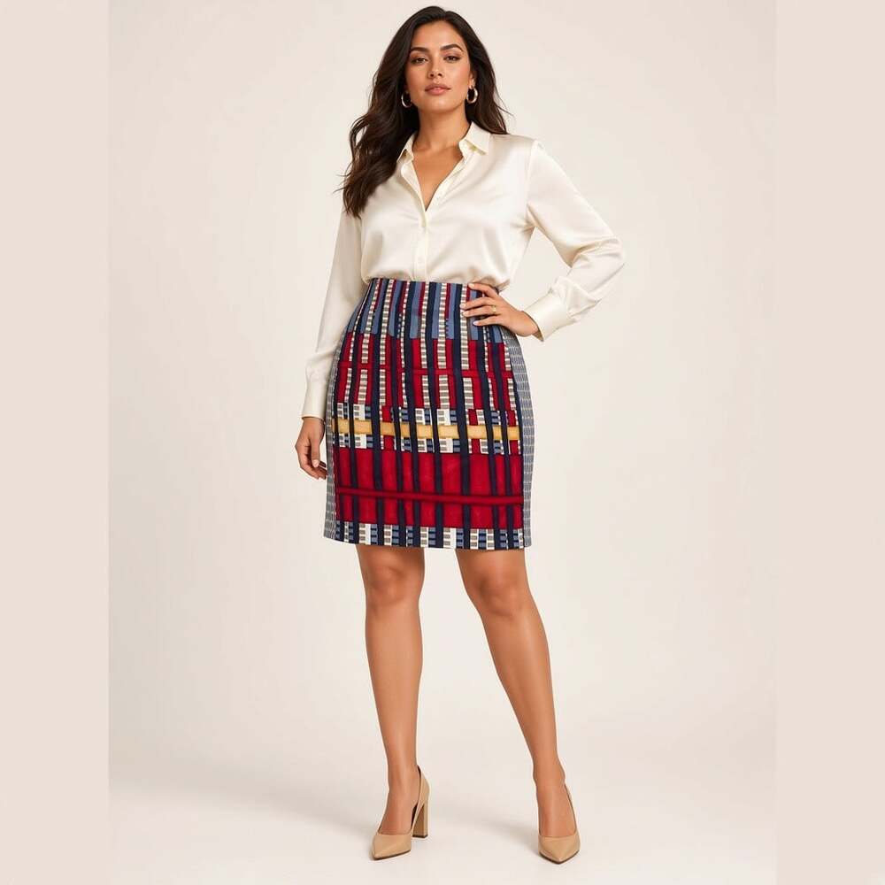 NIC+ZOE Abstract Geometric Color Block Print Pencil Skirt Size 12 Two Panel